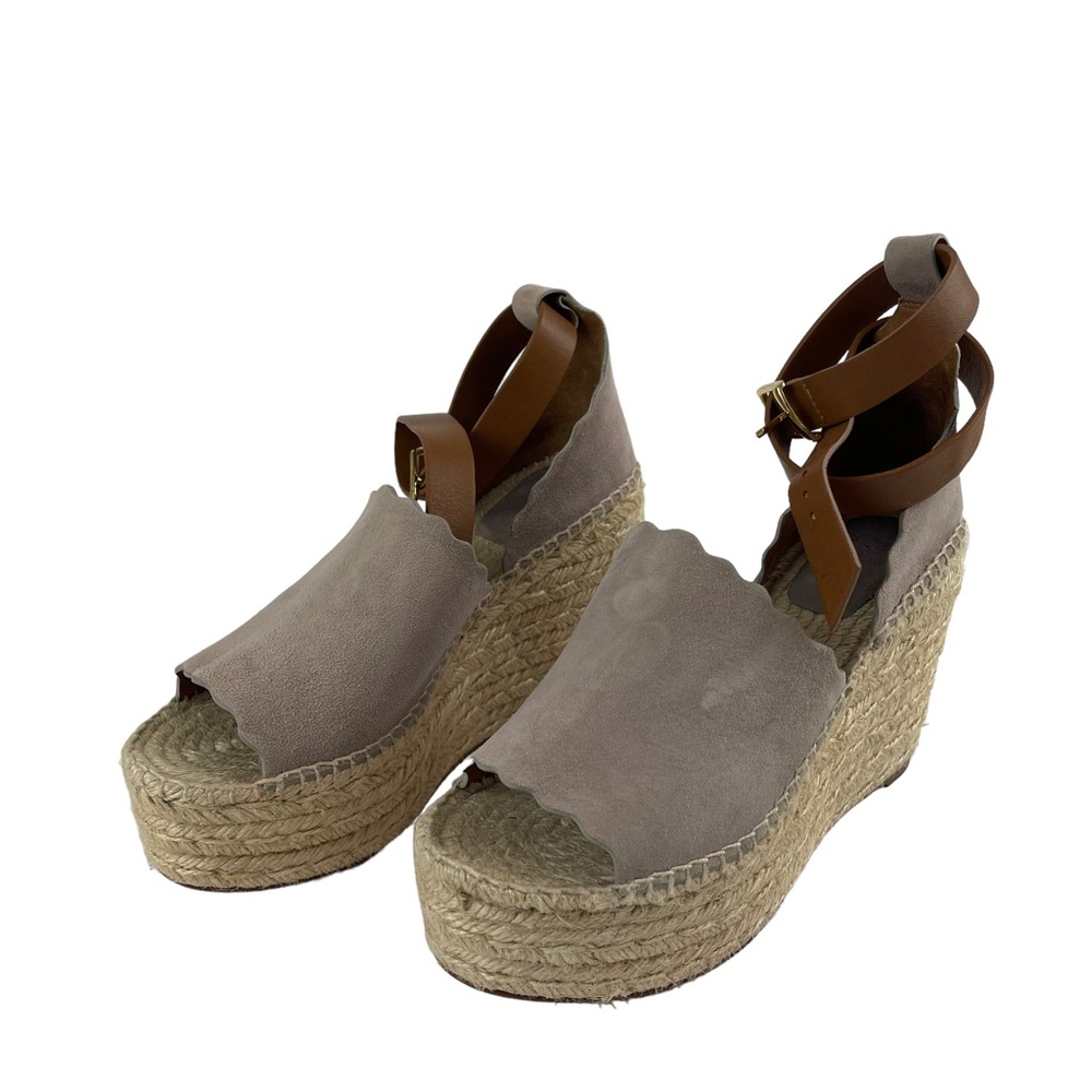 Chloe Lauren Scalloped Suede Platform Wedge Espadrilles Size 41 (US 9.5) - Picture 5 of 11